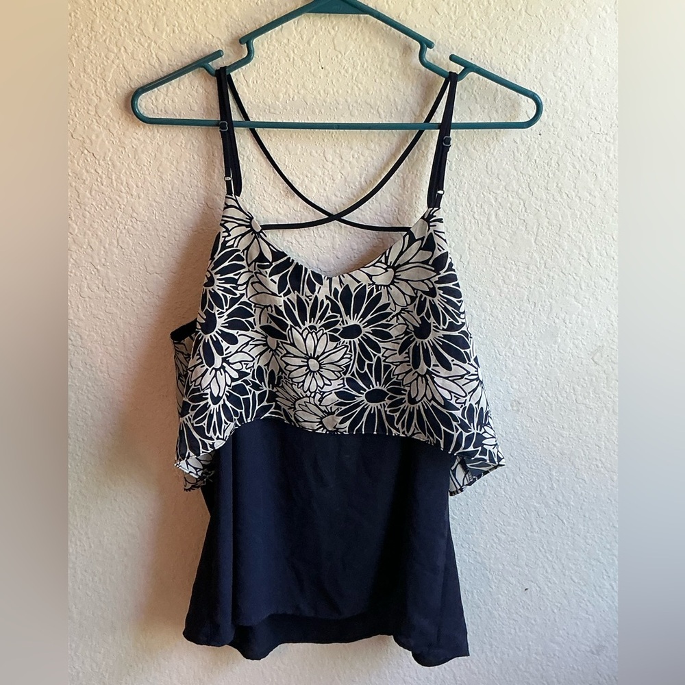 Charming Charlie’s Blue and and White Tank